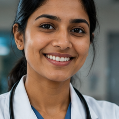 A doctor in a white coat with a stethoscope.